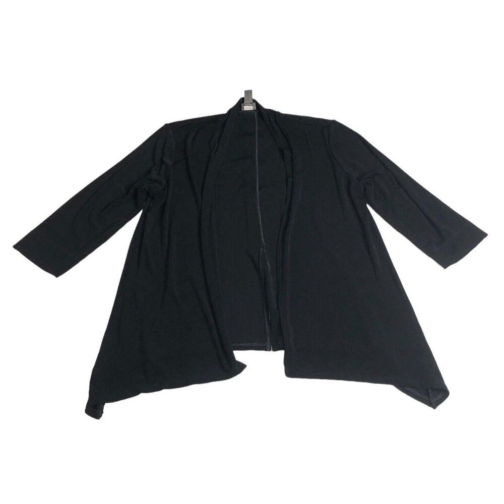 Chicos Travelers Cardigan Womens M Black Slinky Open Toggle Detail 3/4 Sleeve